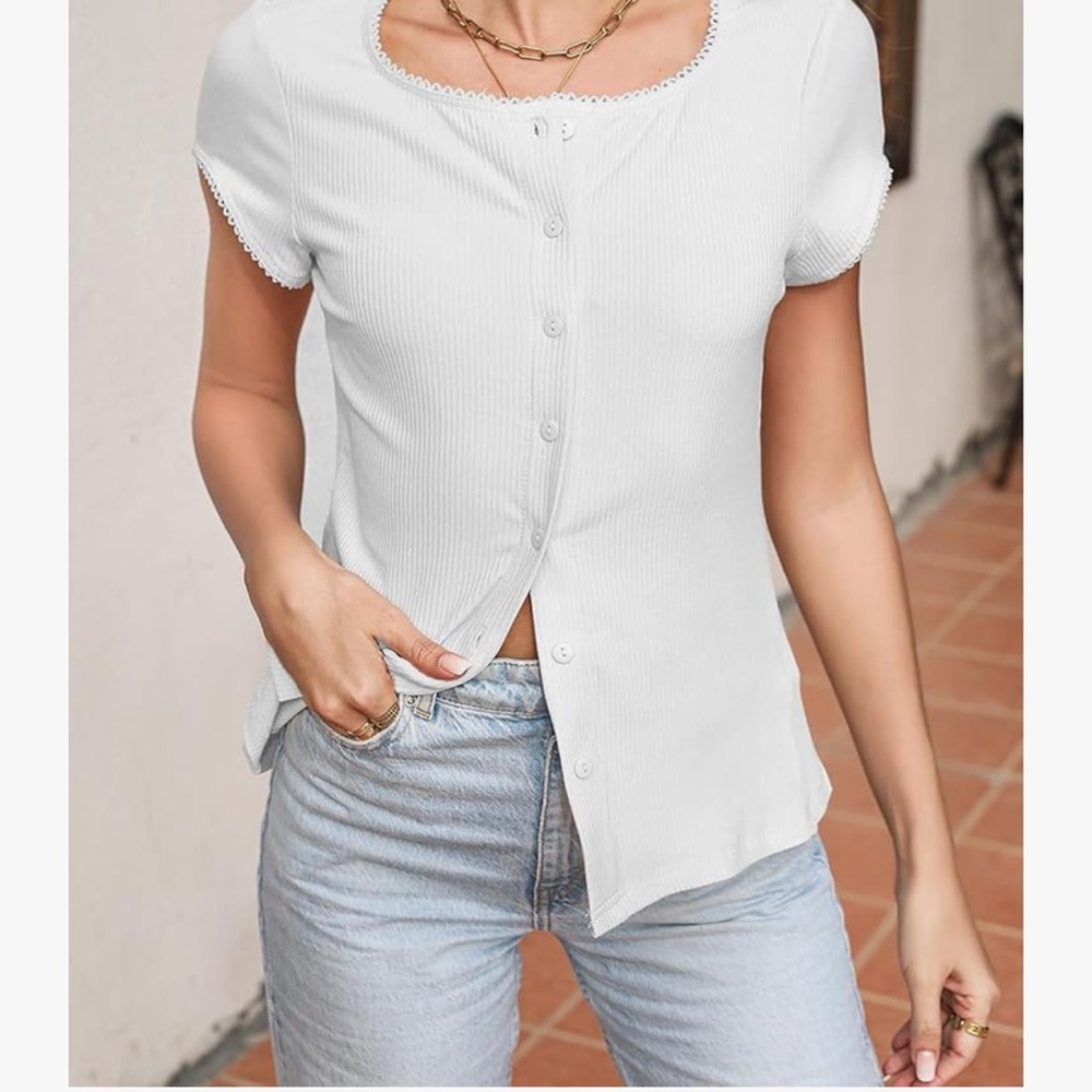 White knit Ribbed Top - Picture 3 of 4